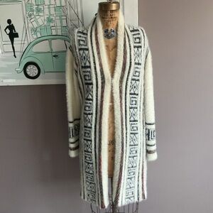 Janice Apparel Vintage Aztec Boho Pattern Long Duster Cardigan, Medium
